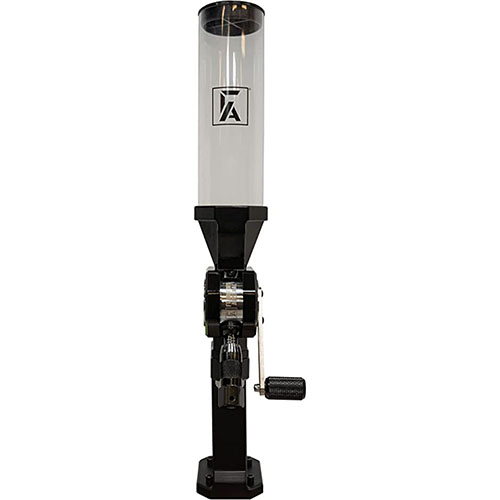 The Frankford Arsenal Bench Top Powder Measure offers a static free aluminum body, smooth ball bearing operation, and micro-adjustable dispensing for precision.